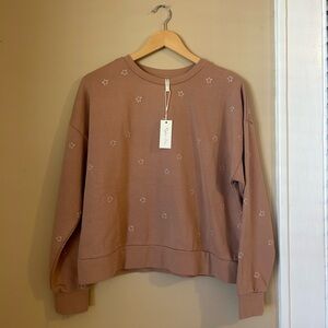 NWT Rylee + Cru Sweatshirt with White Star Embroidery